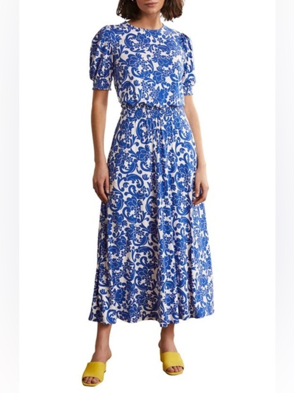 Boden Sophia Groovy Floral smocked waist Jersey dress 6p